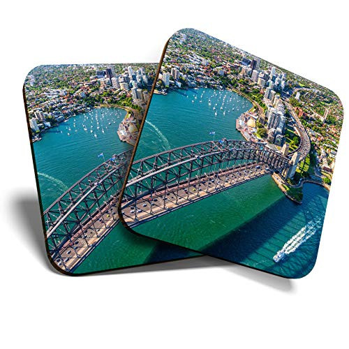 Great Coasters -Set of 2- Square/Glossy Quality Coasters/Tabletop Protection for Any Table Type - Sydney Harbour Bridge Australia -16291