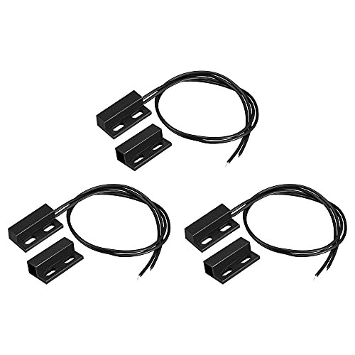uxcell Wired Door Contact Window Sensor NC Surface Mount Magnetic Reed Switch Black 3 Pcs