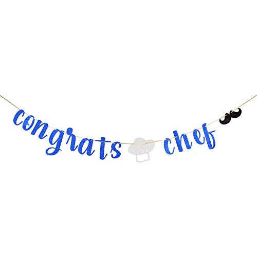 Blue Glitter Congrats Chef Banner - Congrats Graduation Banner - 2021 Congrats Grad Sign - Cooking Graduation Party Decoration