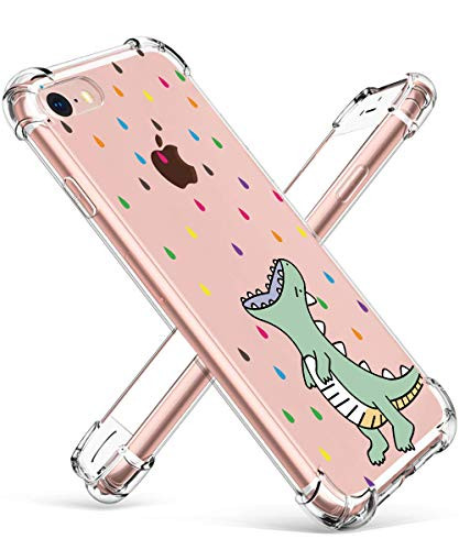 STSNano Case for iPhone SE 2020/8/7 4.7",Cute Kawaii Cartoon Design Soft Clear TPU Fun Cover, Character Unique Aesthetic for Girls Boys Teens Funny Cases for iPhone SE 2020 Rain Dinosaur