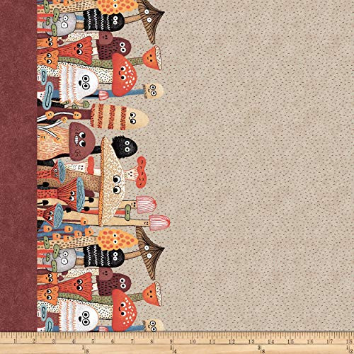 michael miller FABRICS Michael Miller Fan Club Mushroom Buddies Double Border Fabric, Khaki