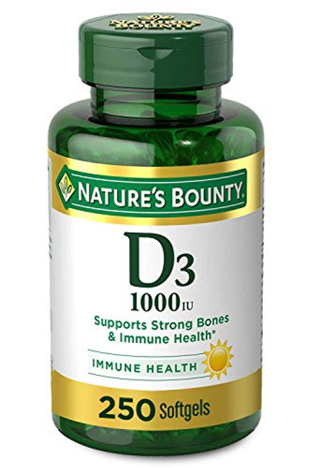 Vitamin D by Natures Bounty for immune support. Vitamin D provides immune support and promotes healthy bones. 1000IU, 250 Softgels