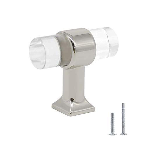 1 Pack -T Shape Acrylic Knobs Polished Nickel Drawer Pulls Knob Clear Crystal Kitchen Cabinet Knobs and Handles Nickel Single Hole Dresser Cupboard Hardware Pulls
