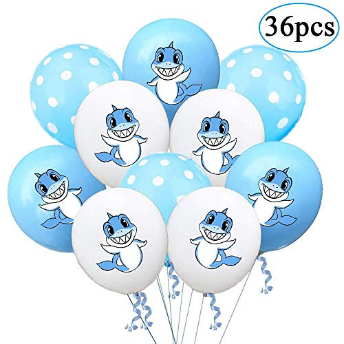 CQI Shark Party Supplies Decoration Balloons - 36Ct Baby Shark Themed/Baby Shower/Under The Sea Shark/Birthday Party Supplies Decorations Balloons