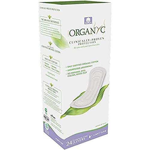 Organyc 100 percent Certified Organic Cotton Everyday Panty Liner, Flat, Light Flow, 24 Count