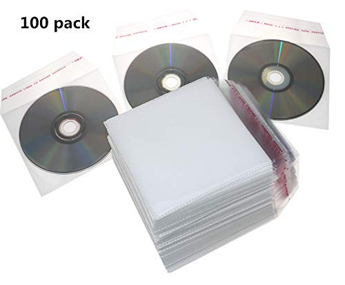 RICHEN CD/DVD/BluRay Sleeves,Double-Sided Refill Plastic Sleeve for CD and DVD Storage Binders,100 Pack -White-