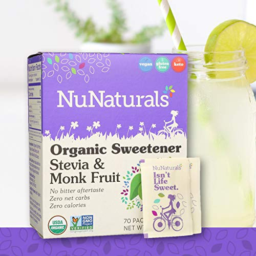 NuNaturals Organic Sugar-Free Stevia & Monk Fruit Sweetener Packets, (70 Packets)