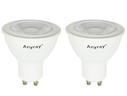 2-Bulbs Anyray GU10 LED Light Bulbs, 5 Watt, -50W Equivalent-, 45 Beam, 120 Volts, Dimmable, Recessed Lighting, LED Spotlight Bulbs -Cool White 6000K-