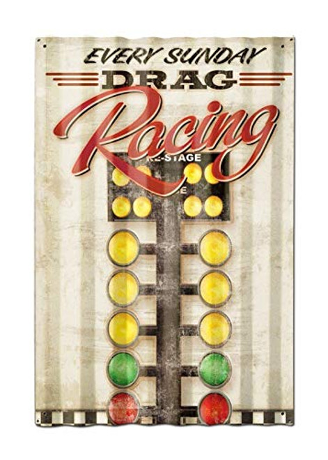 Maizeco Metal Tin Signs Drag Racing Corrugated 12 x 16 Inch Pub Bar Poster Indoor Coffee Beer Shop Man Cave Home Wall Decor