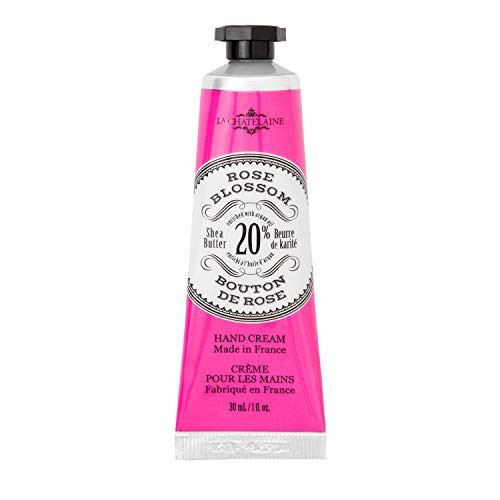 La Chatelaine 20 percent Shea Butter Hand Cream Rose Blossom, Travel Size 1 fl oz with Organic Argan Oil, Moisturizing, Nourishing, Repairing, Non-Greasy Formula, Made in France, Paraben Free