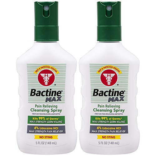 Bactine Max Pain Relieving Cleansing Spray, Maximum Strength First Aid Pain Relief  plus Antiseptic Spray, 5oz, 2 Pack