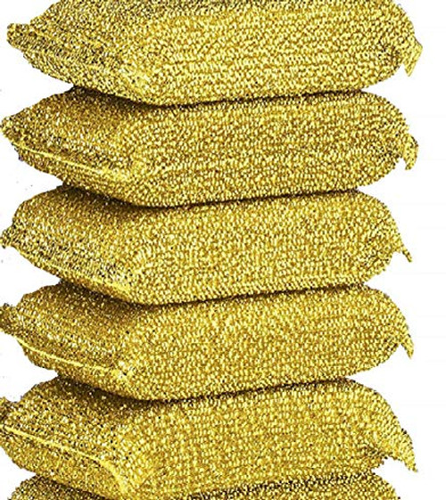 Shuiniba 6 Pieces Non-Scratch Scrub Sponges Pads, Cleaning Scrub Sponge, Dish Wash Sponge, Kitchen Sponge, Multi-Use Heavy Duty Scrub Sponge - Gold