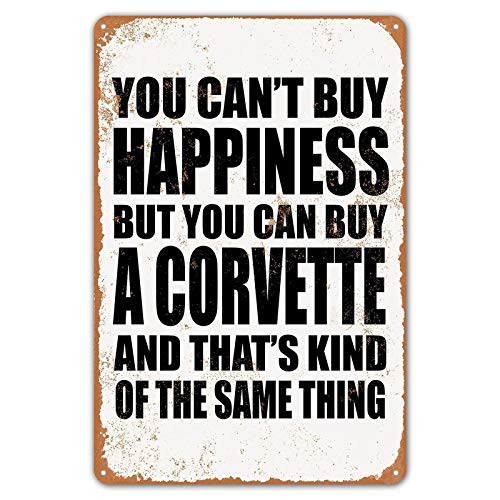 ZYPENG You Can't Buy Happiness But You Can Buy a Corvette Gifts for Men, Metal Tin Sign Garage Man Cave Pub Bar Funny Wall Decor 8 x 12 inches