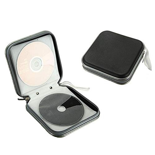JANKE 40pcs Capacity Disc CD DVD Case Holder,Wallet Storage Organizer CD Case DVD Bag Holder Album Box Case Carry Pouch Bag with Zipper-Black-