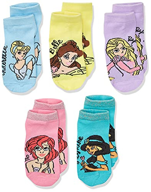 Disney girls Princess 5 Pack Shorty Casual Sock, Assorted Pastel, Shoe Size 4-8 US