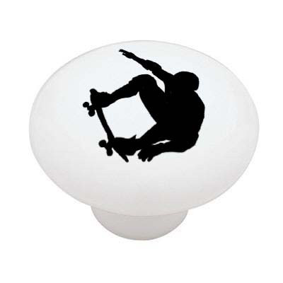 Skateboard Flyer Silhouette Ceramic Drawer Knob
