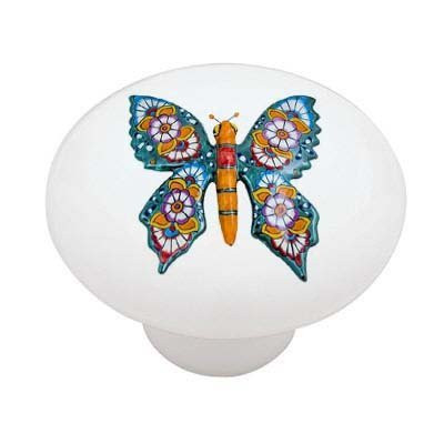 Mexican Talavera Style Butterfly Ceramic Drawer Knob