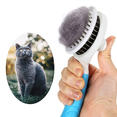 itPlus Cat Grooming Brush, Self Cleaning Slicker Brushes for Dogs Cats Pet Grooming Brush Tool Gently Removes Loose Undercoat, Mats Tangled Hair Slicker Brush for Pet Massage-Self Cleaning