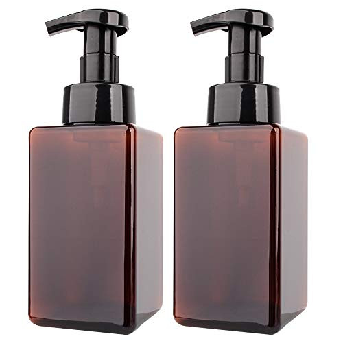 2 Pack Foaming Soap Dispenser 15oz Refillable Foam Liquid Hand Soap Empty Plastic Pump Bottle Container for Bathroom Vanities, Kitchen Sink, Hospital, Clinic - Amber Brown 450ml