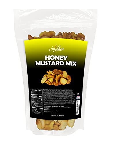 Jaybee's Nuts Honey Mustard Bar Mix 15 oz Resealable Bag - Honey Roasted Peanuts  and  Sesame Chips, Honey Mustard Pretzels  and  Mini Bagel Chips - Fun, Sweet and Tasty Trail Mix - On the Go Snacks, Kosher