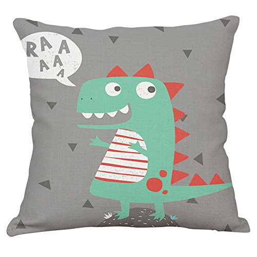 YeeJu Cartoon Decorative Throw Pillow Covers Cotton Linen Square Cushion Cover Dinosaur Outdoor Couch Sofa Home Pillow Covers 16x16 Inch