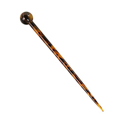 A FEI Simple Round Ball Acetate Hair Stick Fork Clip Vintage Leopard Cow Pattern Lollipop Shape Updo Chignon Pin Decorative Chopstick Hairpin - Used in an Assortment of Different Hair Styles