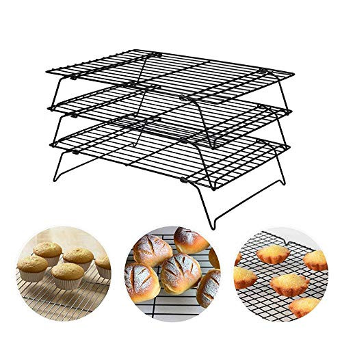 3-Tier Cooling Rack, Stackable Non-Stick Cross Grid Cookie Cooling Rack Baking Supplies for Bread Cake Biscuits and More