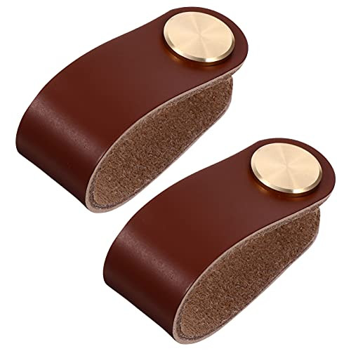 EXCEART 2 Pcs Leather Drawer Pull Leather Cabinet Wardrobe Door Handle Pulls Knob for Dresser Drawers Cabinet Brown