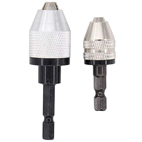 XtremeAmazing 2 Pack Keyless Quick Change Drill Chuck Converter Impact Driver 1/4 Inch Hex Shank Drill Adapter Conversion Tool 0.3-6.5mm  and  0.3-3.6mm