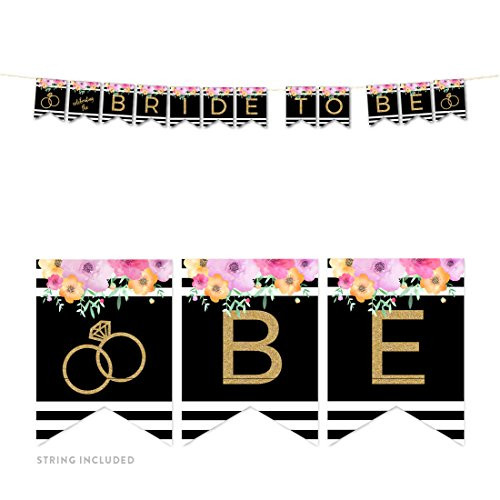 Andaz Press Floral Gold Glitter Print Wedding Collection, Hanging Pennant Party Banner with String, Bride to Be, 5-Feet, 1 Set