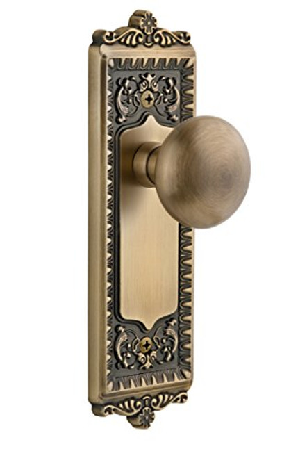 Grandeur Windsor Plate with Fifth Avenue Knob, Single Dummy, Vintage Brass