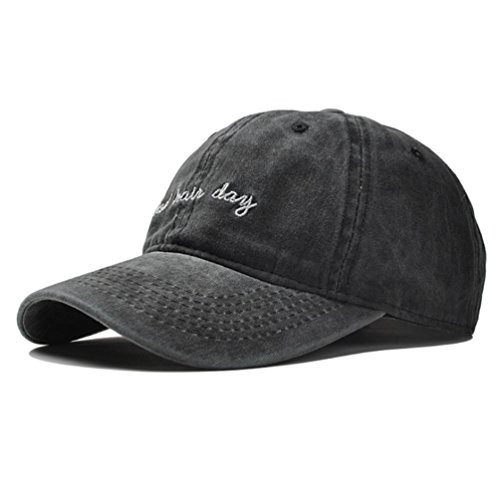 Vintage Distressed Bad-Hair-Day-Embroidery Baseball-Cap Dad-Hat - Unisex Washed Cotton Hat, Black, One Size