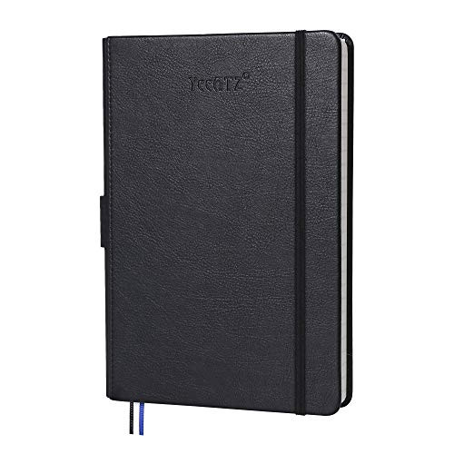 YeeATZ Leather Hardcover Dotted Journal Bullet Notebook, A5 8.4 by 5.7 Inch, 120 GSM Thick Paper -Black, Dot Grid-