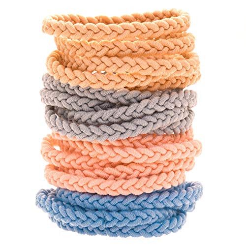Hair Ties Ponytail Holder 20 Pcs Hair Elastics Braided Hair Tie Elastic Hair Ties No Crease Hair Ties for Thick Hair Ties for Girls Thick Hair Tie - Blue Grey Beige Pink Hair Ties Braided
