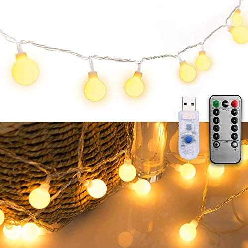 LED String Lights, Christmas String Lights,16ft 50 LED Indoor Lights, LED Globe Ball String Lights, Indoor Outdoor Decorative Fairy Lights -16.4, USB Plug-