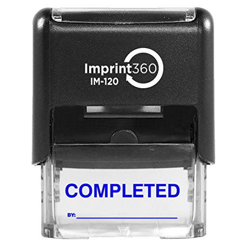 Supply360 AS-IMP1120B - Completed Stamp with by- Line, Blue Ink, Heavy Duty Commerical Self-Inking Rubber Stamp, 9/16" x 1-1/2" Impression