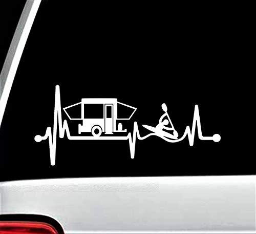 Pop Up Camper with Kayak Heartbeat Decal Sticker for Car Window 8.0 Inch BG 354