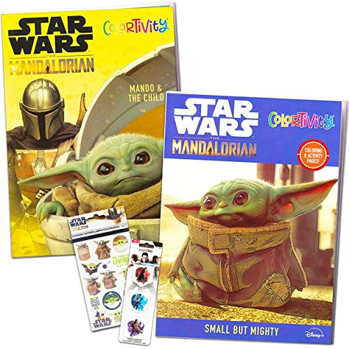 Disney Studio Mandalorian Baby Yoda Coloring Books 2 Pack ~ 80 Pg Star Wars Coloring Books for Kids Featuring Baby Yoda and The Mandalorian with Stickers -Baby Yoda Activity Books-