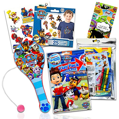 Nick Shop Paw Patrol Paddle Ball and Activities Bundle ~ Paw Patrol Games for Birthdays - Paw Patrol Toys and Coloring with Tattoos and Stickers -Paw Patrol Party Supplies-