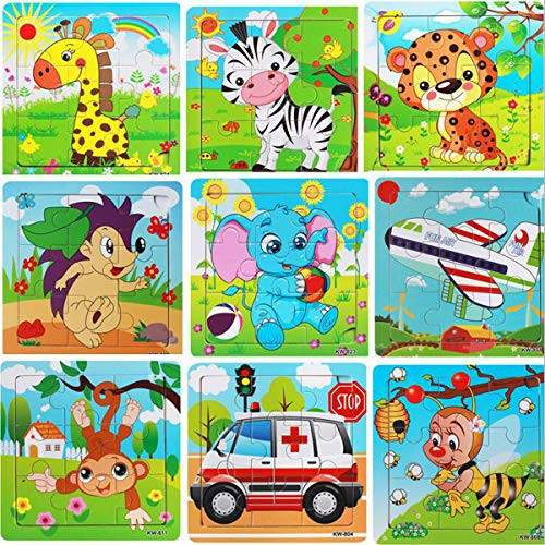 Pralb 9 Pack Wooden Jigsaw Puzzles Set, Wooden Animals Educational Puzzles Jigsaw Puzzles for Toddler Children Learning Educational Puzzles Toys Fancy Learning Intelligence Toys Present (9 Puzzles)