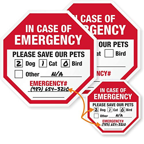 SmartSign in Case of Emergency Please Save Our Pets" Pet Rescue Decal Set - Two 4"x4"  and  One 2.75"x2.75" Engineer Grade Reflective Adhesive Labels