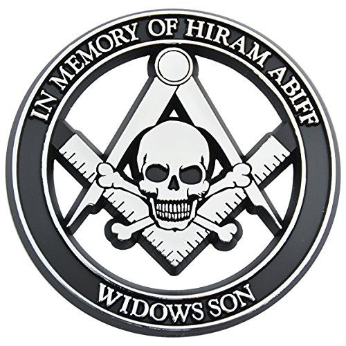 In Memory of Hiram Abiff Widows Son Chrome Finish ABS Plastic Masonic Auto Emblem - 3" Diameter