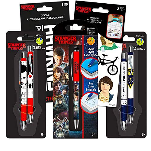 Stranger Things Gel Pen Set Party Favor Bundle ~ Pack of 5 Stranger Things Pens with Stranger Things Stickers -Stranger Things Office Supplies, School Supplies-