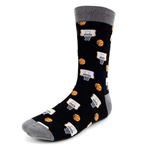 Urban-Peacock Men's Novelty Fun Crew Socks for Dress or Casual - -Basketball - Black with Grey, 1 Pair- Urban-Peacock Men's Novelty Fun Crew Socks for Dress or Casual - -Basketball - Black with Grey, 1 Pair-