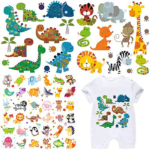 Kids Iron on Transfers Patches Set - 3 Pcs Assorted Dinosaur Animal Iron on Appliques Patches Heat Transfer Stickers for T-Shirt Clothing Jeans Backpacks