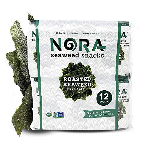 Seaweed Snacks - Seaweed Sheets - Dairy Free Snacks - Vegan Seaweed Snacks Organic - Seaweed Chips - Organic Seaweed Snack - Nori Seaweed Thins - NORA Seaweed Snacks - Roasted Seaweed Salt - 12 Pack