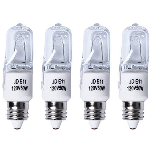 JDE11 120V 50W Halogen Light Bulb -4 Pack- by Wadoy Mini Bulb for Chandeliers, Pendants, Table Lamps, T4 E11 Light Blub