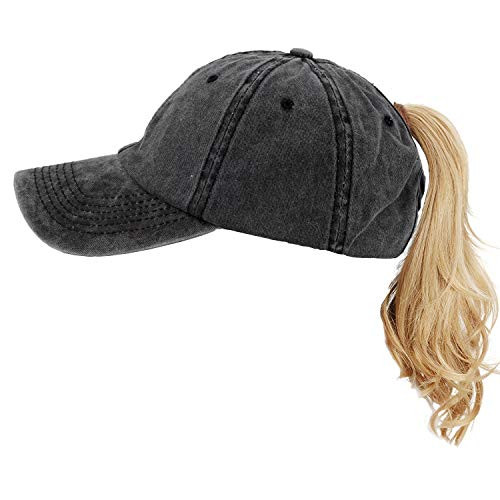 FADA Baseball Cap Messy Bun Hat Washed Denim Ponytail Hat Adjustable Trucker Dad Hat Ponycap for Women Black FADA Baseball Cap Messy Bun Hat Washed Denim Ponytail Hat Adjustable Trucker Dad Hat Ponycap for Women Black