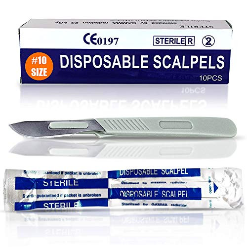 MedHelp Disposable Scalpel 10 Disposable Dermaplaning Tool Scalpel Blades with Plastic Handle, High Carbon Steel Dermablade Blades. Individually Wrapped -10 Surgical Blades, Sterile ? Box of 10