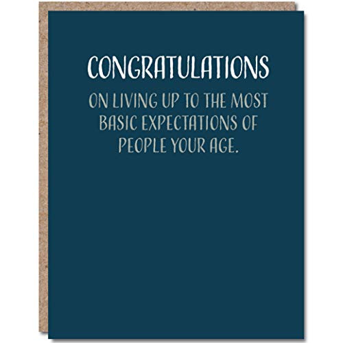 Modern Wit Graduation Card Funny, High School or College Graduation, Single 4.25 X 5.5 Greeting Card With Envelope, Blank Inside, Congratulations On Living Up To The Most Basic Expectations